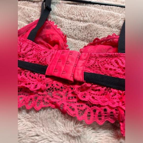 36D bra la vie en rose pink black lace unlined - Picture 4 of 4